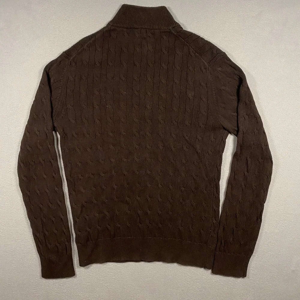 Banana Republic Sweater Mens Medium Brown Cable Knit Quarter Zip Cotton Pullover